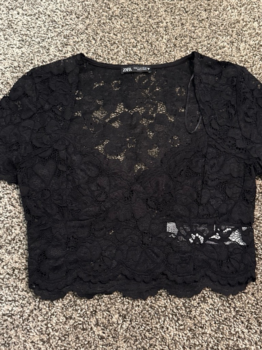 ZARA Black Lace Cropped Wrap Top